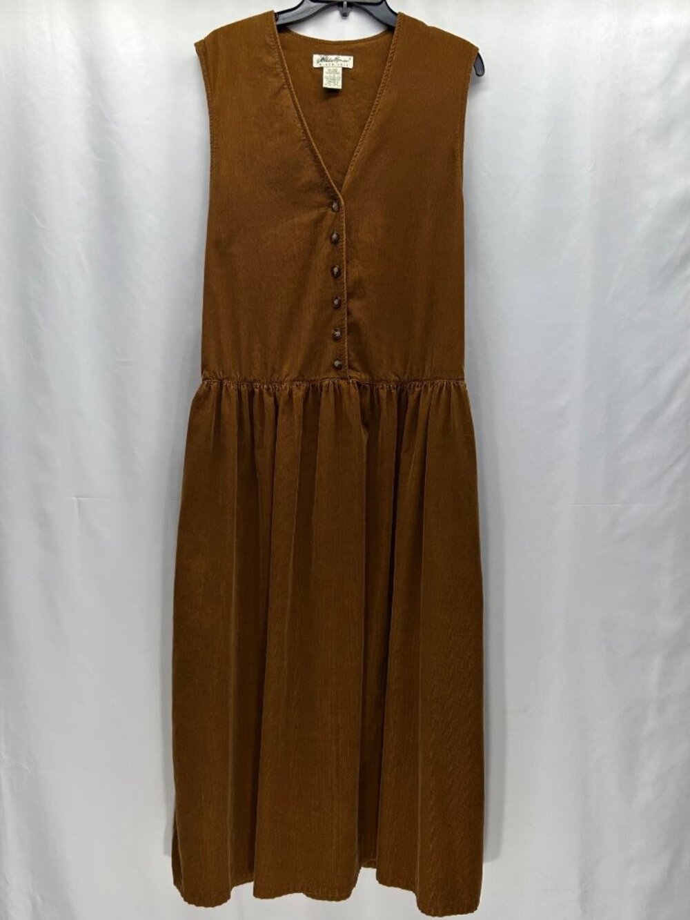 Vintage Eddie Bauer Brown Corduroy Sleeveless Button-Front Midi Dress Womens L - Picture 9 of 16
